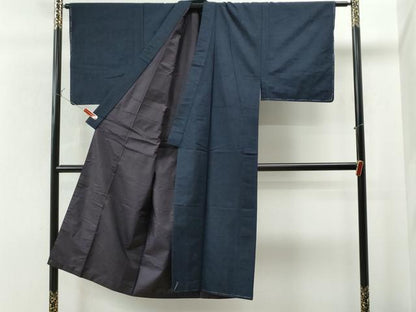 平和屋着物●男性　紬　色無地　留紺色　正絹　逸品　未使用　CAAS7029yc