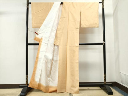 平和屋着物●結城紬　色無地　蜂蜜色　正絹　逸品　CAAS7030yc