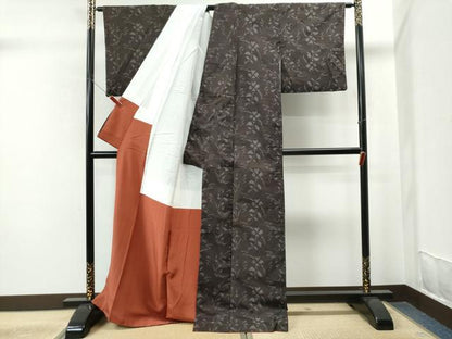 平和屋着物●上質な紬 枝花文 正絹 逸品 CAAS7034yc