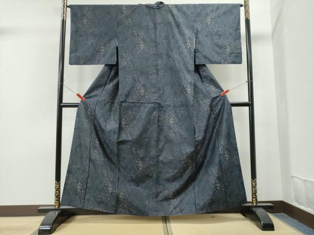 平和屋着物●本場大島紬 泥染め 風景草花文 正絹 逸品 CAAS7037yc