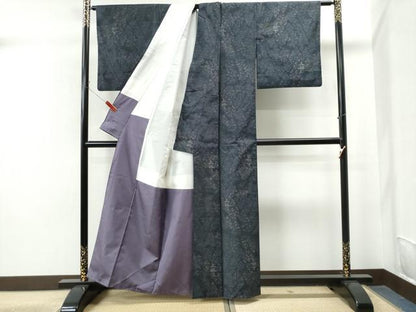 平和屋着物●本場大島紬 泥染め 風景草花文 正絹 逸品 CAAS7037yc