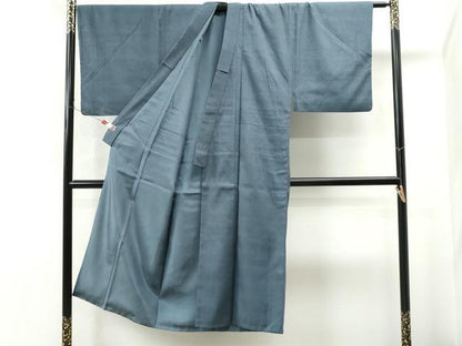 平和屋着物●男性 紬 色無地 錆鉄御納戸色 正絹 逸品 CAAS7040yc