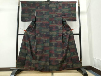 平和屋着物●結城紬 80亀甲 短冊重ね吉祥文 正絹 逸品 CAAS7060yc