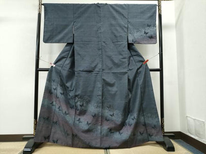 平和屋着物●訪問着 紬地 舞蝶草木文 正絹 逸品 CAAS7065yc
