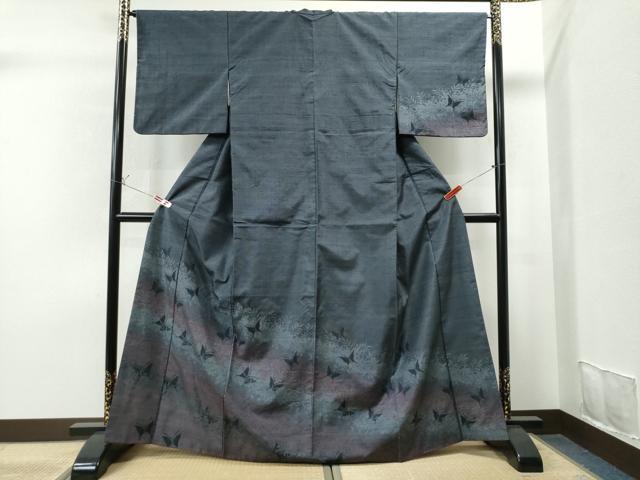 平和屋着物●訪問着 紬地 舞蝶草木文 正絹 逸品 CAAS7065yc