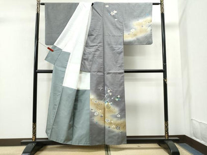 平和屋着物●訪問着 作家物 紬地 陶器草花文 金彩 正絹 逸品 CAAS7073yc