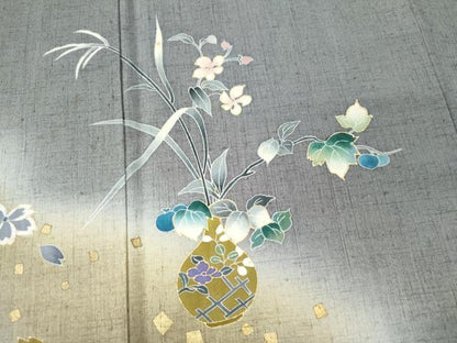 平和屋着物●訪問着 作家物 紬地 陶器草花文 金彩 正絹 逸品 CAAS7073yc