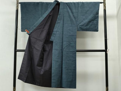 平和屋着物●男性　紬　アンサンブル　色無地　藍色　正絹　逸品　未使用　CAAS7173yc