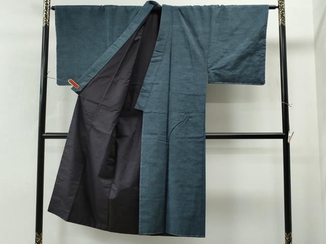 平和屋着物●男性　紬　アンサンブル　色無地　藍色　正絹　逸品　未使用　CAAS7173yc