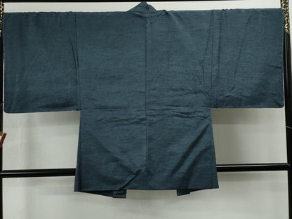 平和屋着物●男性　紬　アンサンブル　色無地　藍色　正絹　逸品　未使用　CAAS7173yc