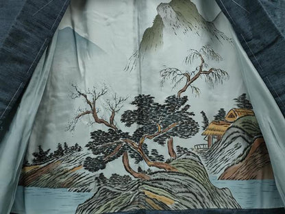 平和屋着物●男性　紬　アンサンブル　色無地　藍色　正絹　逸品　未使用　CAAS7173yc