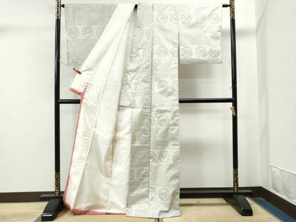 平和屋着物●本場大島紬　白大島　7マルキ　横段鳳凰花唐草丸文　正絹　逸品　CAAS7208yc