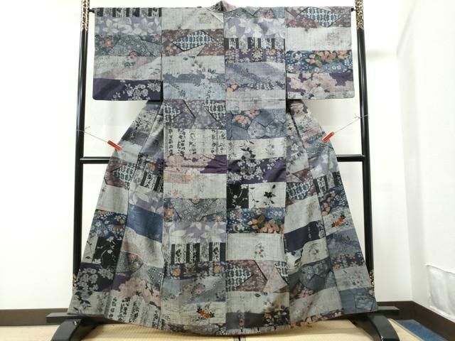 平和屋着物●小千谷紬 百柄 横段吉祥花唐草文 正絹 逸品 CAAS7210yc