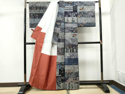 平和屋着物●小千谷紬 百柄 横段吉祥花唐草文 正絹 逸品 CAAS7210yc