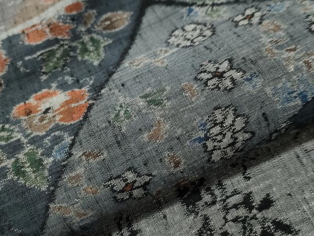 平和屋着物●小千谷紬 百柄 横段吉祥花唐草文 正絹 逸品 CAAS7210yc