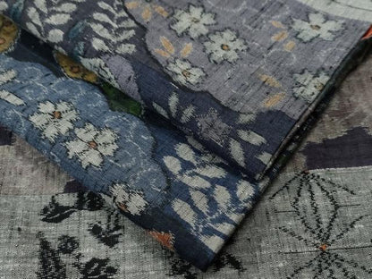 平和屋着物●小千谷紬 百柄 横段吉祥花唐草文 正絹 逸品 CAAS7210yc