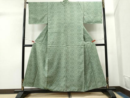 平和屋着物●本真綿 手織紬 型染め 天井花唐草文 反端付き 正絹 逸品 CAAS7212yc