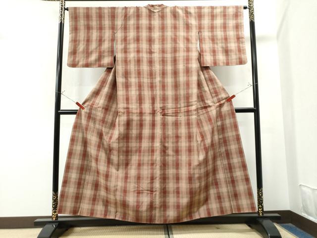 平和屋着物●極上 本場結城紬 重要無形文化財 格子柄 正絹 逸品 CAAS7214yc
