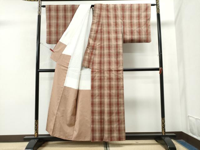 平和屋着物●極上 本場結城紬 重要無形文化財 格子柄 正絹 逸品 CAAS7214yc