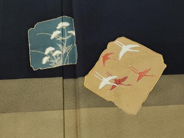 平和屋着物●訪問着 駒刺繍 破れ色紙飛鶴松梅文 金彩 正絹 逸品 CAAS7226yc