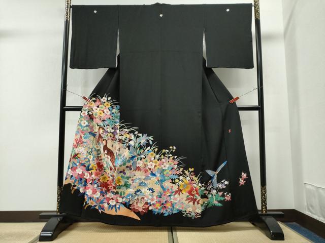 平和屋着物●本加賀友禅作家 直江良三 黒留袖 花鳥文 正絹 逸品 CAAS7229yc