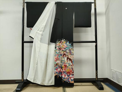 平和屋着物●本加賀友禅作家 直江良三 黒留袖 花鳥文 正絹 逸品 CAAS7229yc