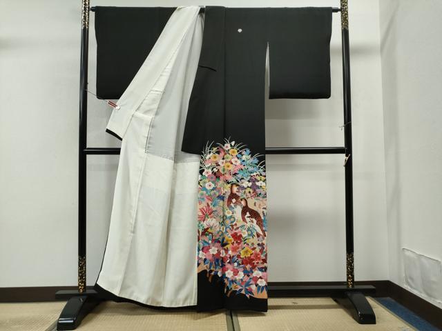平和屋着物●本加賀友禅作家 直江良三 黒留袖 花鳥文 正絹 逸品 CAAS7229yc