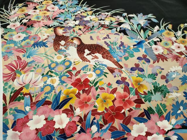平和屋着物●本加賀友禅作家 直江良三 黒留袖 花鳥文 正絹 逸品 CAAS7229yc