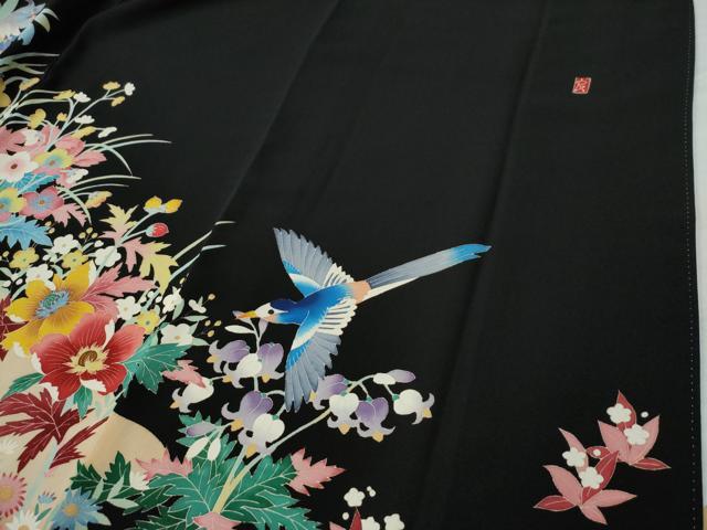 平和屋着物●本加賀友禅作家 直江良三 黒留袖 花鳥文 正絹 逸品 CAAS7229yc