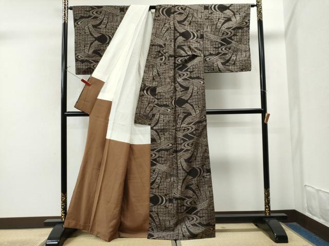 平和屋着物●本場大島紬　アンサンブル　割込み絣　几帳吉祥花文　正絹　逸品　未使用　CAAS7241yc
