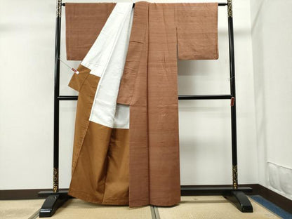平和屋着物●上質な紬 色無地 焦香色 正絹 逸品 CAAS7262yc