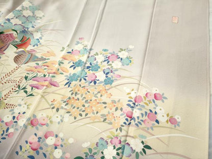 平和屋着物●訪問着 友禅 作家物 鴛鴦草花文 暈し染め 正絹 逸品 CAAS7275yc