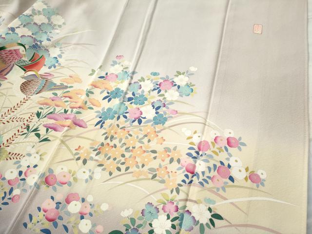 平和屋着物●訪問着 友禅 作家物 鴛鴦草花文 暈し染め 正絹 逸品 CAAS7275yc