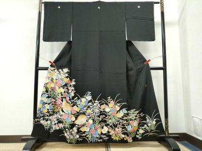 平和屋着物●本加賀友禅作家　毎田仁郎　黒留袖　花鳥文　正絹　逸品　CAAS7277yc