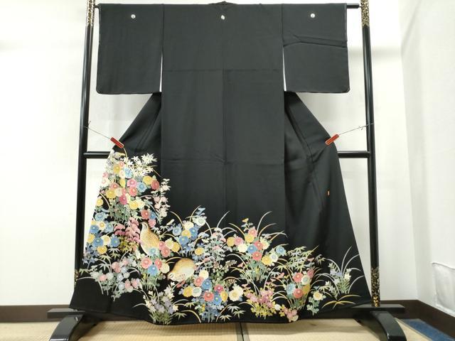 平和屋着物●本加賀友禅作家　毎田仁郎　黒留袖　花鳥文　正絹　逸品　CAAS7277yc