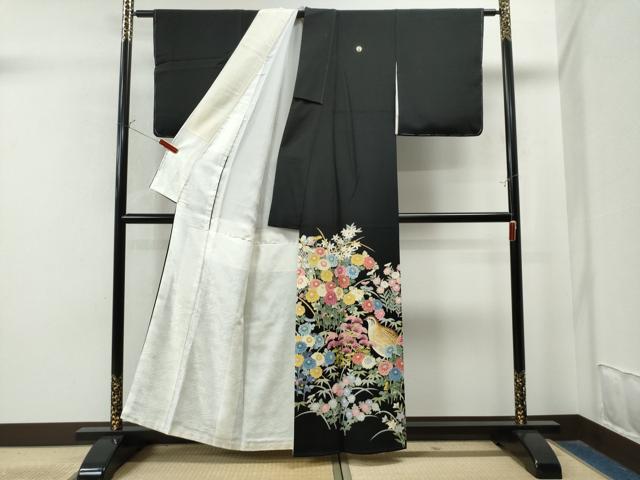 平和屋着物●本加賀友禅作家　毎田仁郎　黒留袖　花鳥文　正絹　逸品　CAAS7277yc