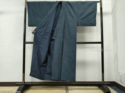 平和屋着物●男性　紬　アンサンブル　色無地　留紺色　正絹　逸品　CAAS7285yc