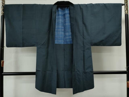 平和屋着物●男性　紬　アンサンブル　色無地　留紺色　正絹　逸品　CAAS7285yc