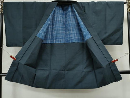 平和屋着物●男性　紬　アンサンブル　色無地　留紺色　正絹　逸品　CAAS7285yc