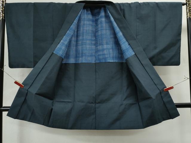 平和屋着物●男性　紬　アンサンブル　色無地　留紺色　正絹　逸品　CAAS7285yc