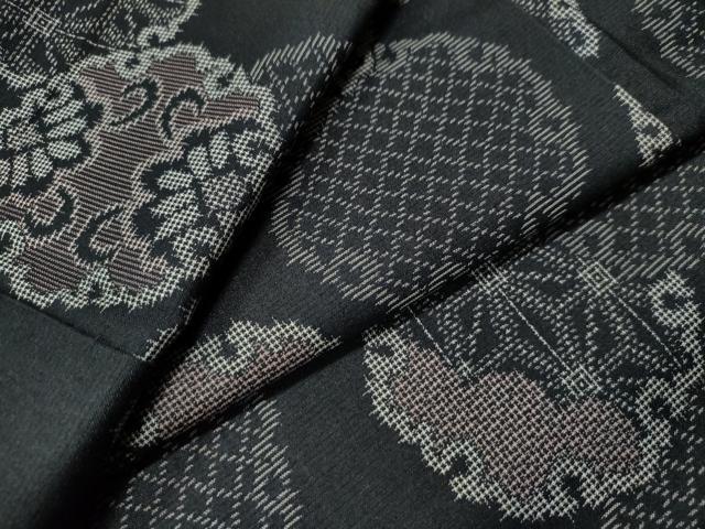 平和屋着物●上質な紬 雪輪吉祥花唐草文 黒地 正絹 逸品 CAAS7309yc