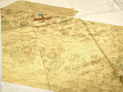 平和屋着物●豪華色留袖 駒刺繍 飛鶴宝尽くし芝草花文 金彩 正絹 逸品 CAAS7311yc