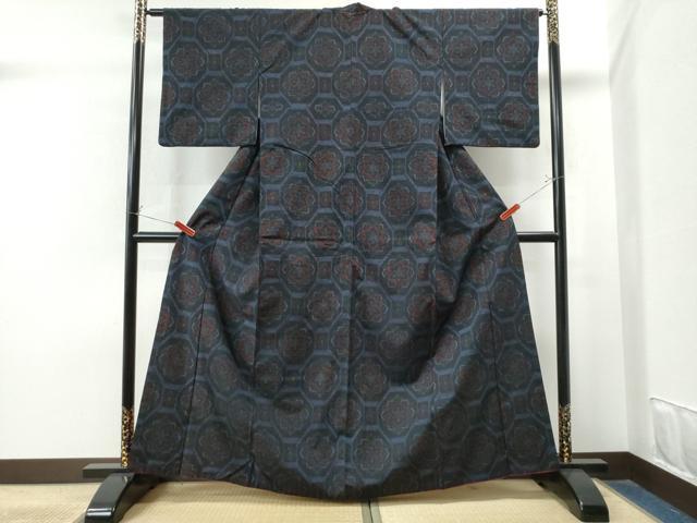 平和屋着物●上質な紬 奥順手織里 蜀江花文 証紙付き 正絹 逸品 CAAS7374yc