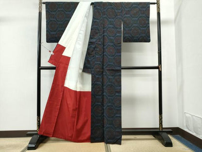 平和屋着物●上質な紬 奥順手織里 蜀江花文 証紙付き 正絹 逸品 CAAS7374yc