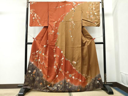 平和屋着物●訪問着　枝花文　暈し染め　金彩　正絹　逸品　CAAS7388yc