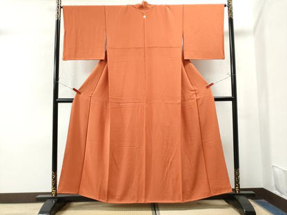 平和屋着物●上質な色無地 作家物 柿色 正絹 逸品 CAAS7400yc