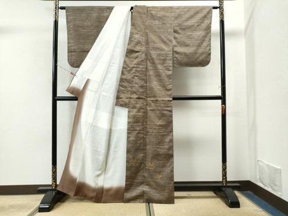 平和屋着物●色留訪問着 紬地 総刺繍 松葉文 金糸 正絹 逸品 未使用 CAAS7430yc