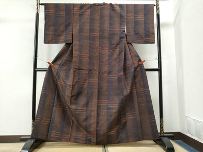 平和屋着物●上質な紬 よろけ縞 正絹 逸品 CAAS7453yc