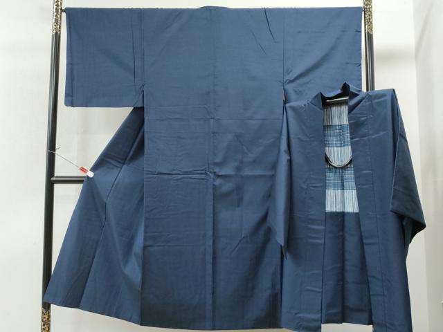 平和屋着物●男性 紬 アンサンブル 色無地 留紺色 正絹 逸品 CAAS7481yc