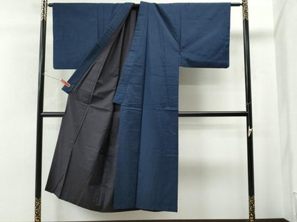 平和屋着物●男性 紬 アンサンブル 色無地 留紺色 正絹 逸品 CAAS7481yc